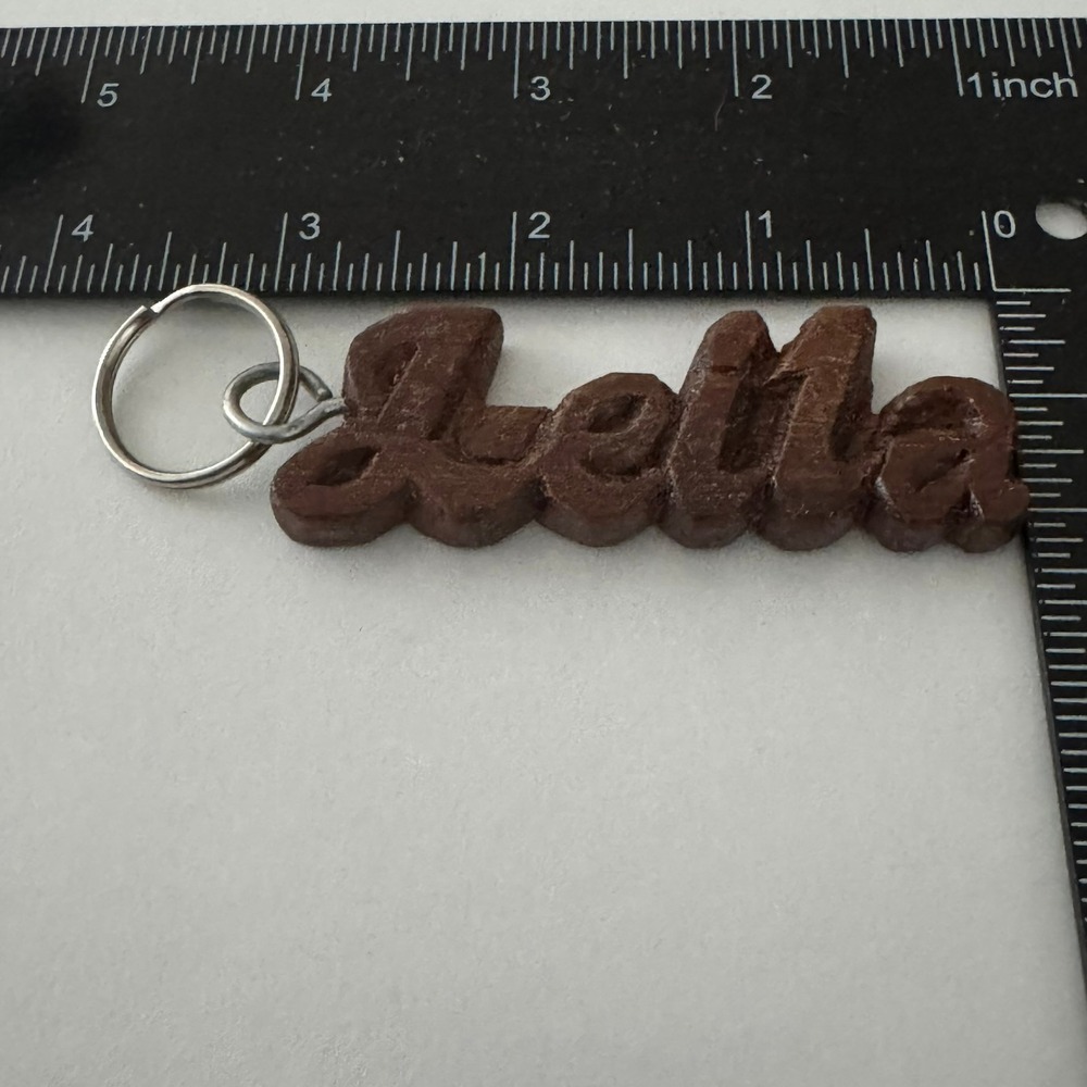 Personalized Name Keychain‎ "Leila" Brown Wooden Script Charm Gift Accessory